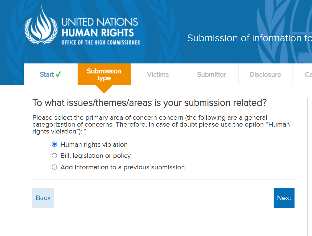 Submission of information to the Special Procedures 1