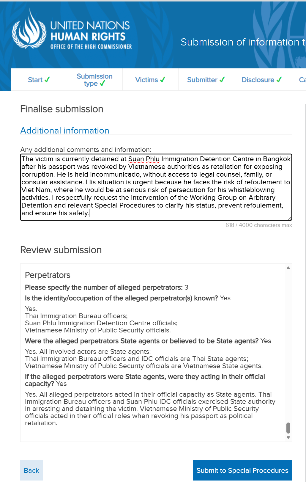 Submission of information to the Special Procedures 19