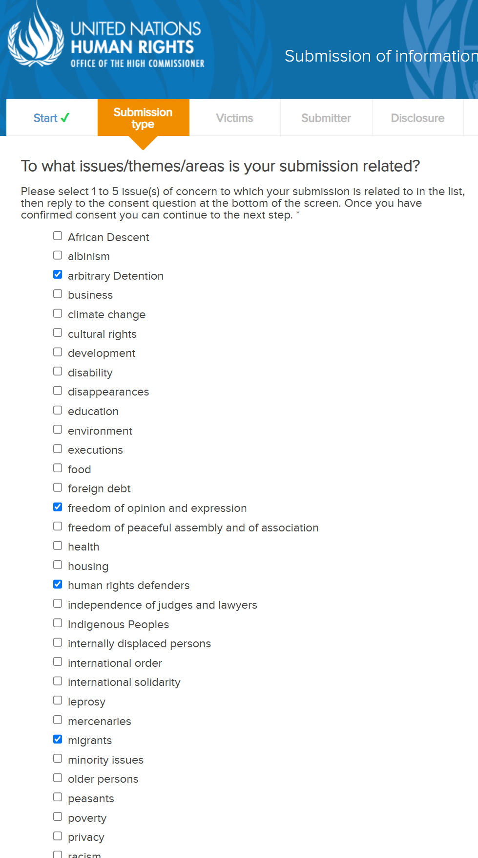 Submission of information to the Special Procedures 2