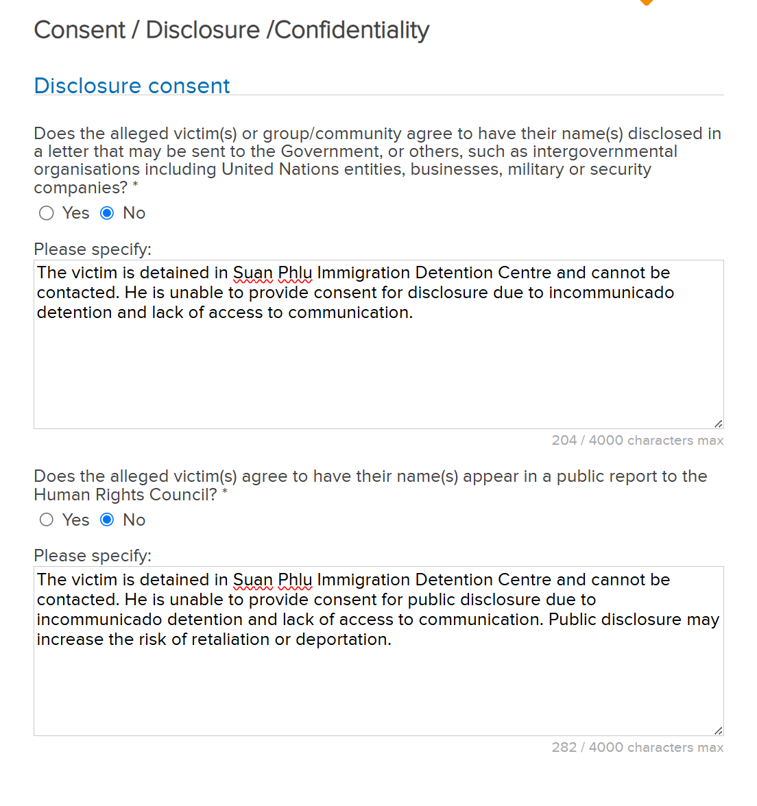 Submission of information to the Special Procedures 9